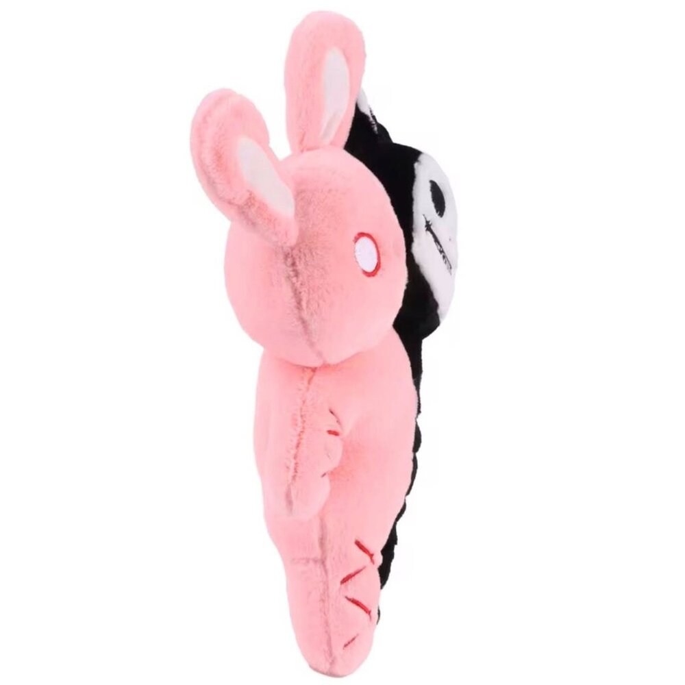 Gothic Split Bunny Plush – Pink & Black Creepy Cute Plush Decor (8”) - Picture 4 of 5